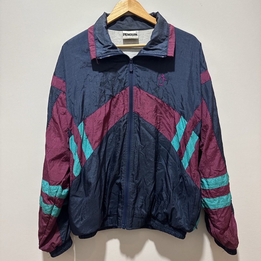 Vintage Penguin Sport Mens Multicolor Long Sleeve Full Zip Lined Windbreaker M